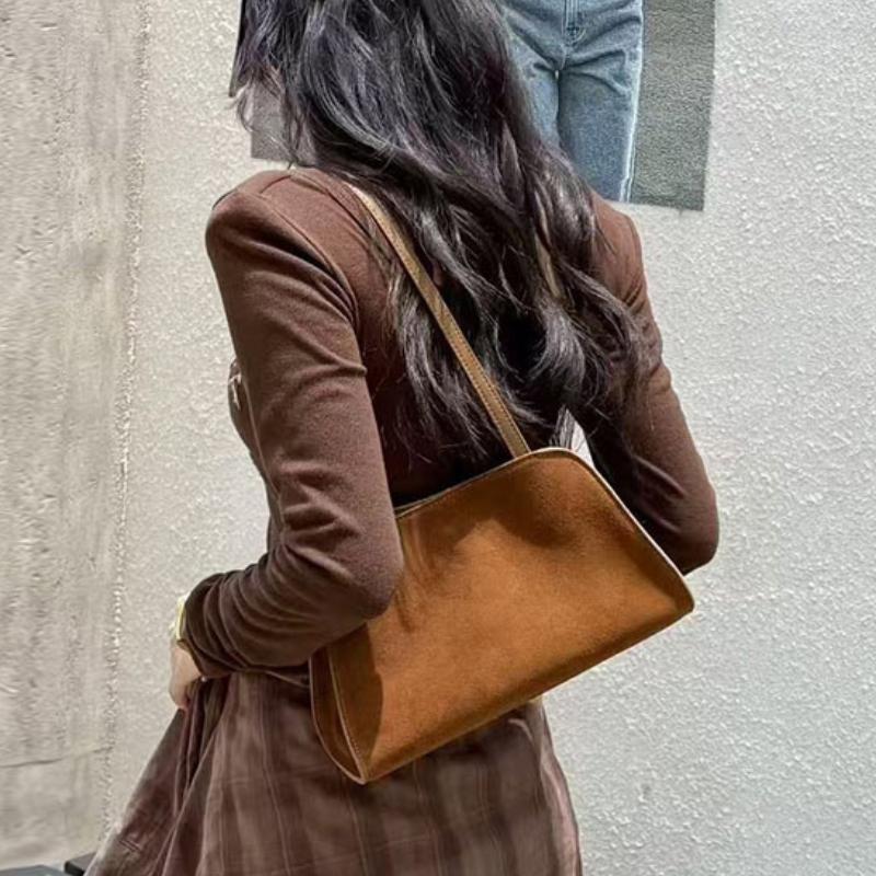 Vintage Genuine Leather Handbag Purse For Women Suede Shoulder Bag Crossbody Bags Female Luxury Designer Clutch Ladies Hobo Bag