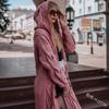 2026 European & American Solid Color Hooded Cable Knit Long Cardigan Sweater for Women