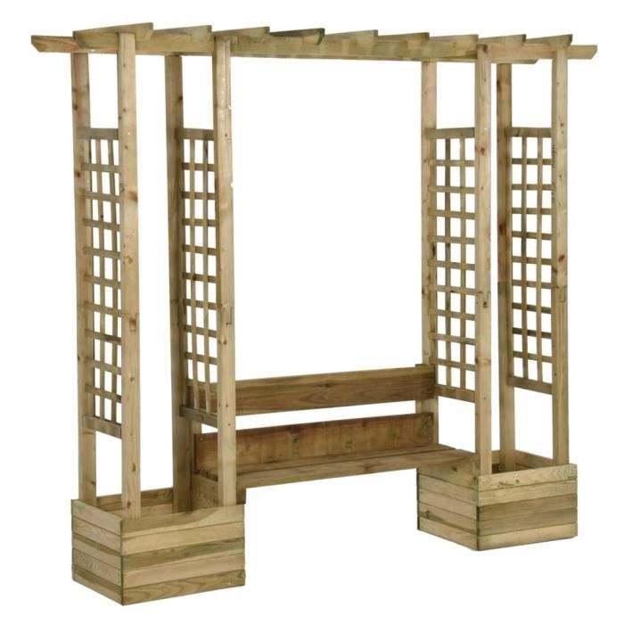 Pergola de jardin - vidaXL - 318565 - Bois de pin massif - Banc inclus - Jardinières intégrées