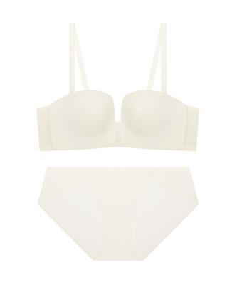 Elleuineoweeo Square Half-Cup Volume Bra And Panty Set - Cream