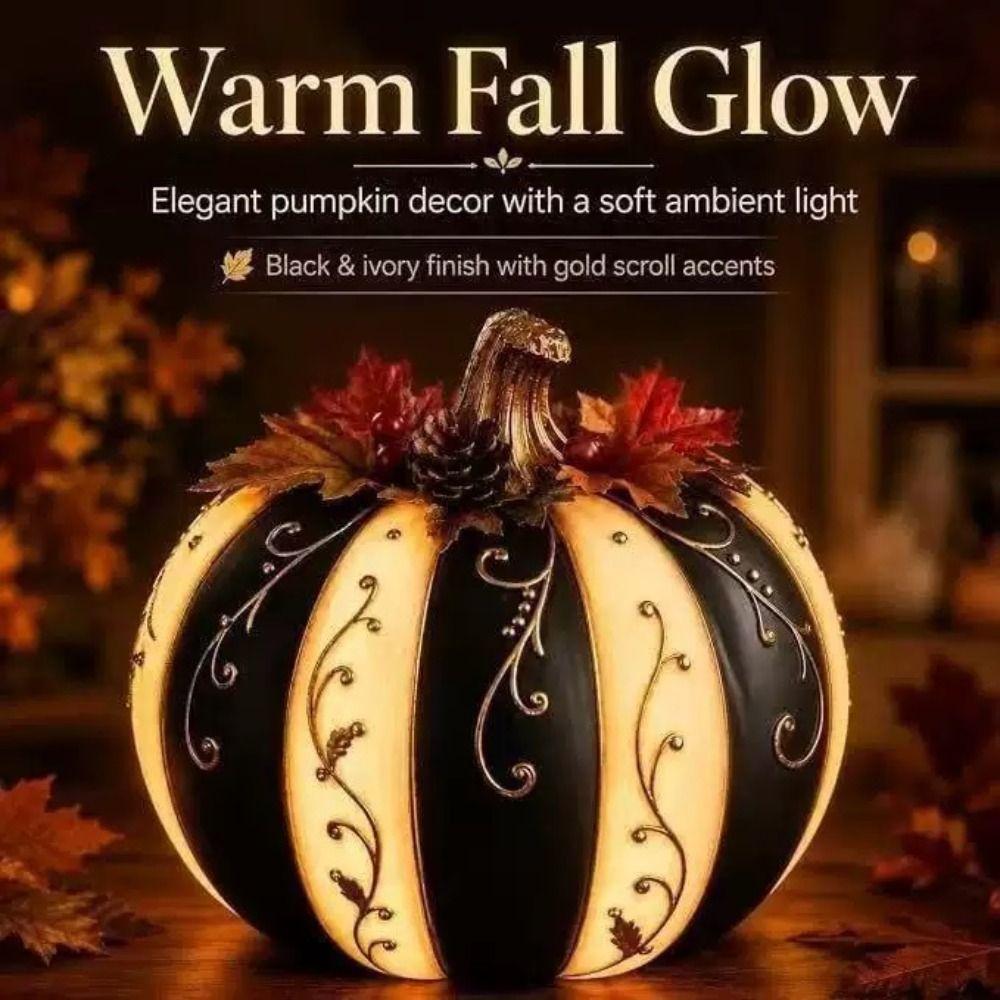 Goldenes Muster Kürbis Dekoration Schwarz Weiß Gestreiftes Design Halloween Ornament Heimdekoration