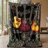 Guitar Butterflies Music Art Theme Blanket Lightweight Warm Flannel Blanket Decorative Throw Blanket for Home Decoration