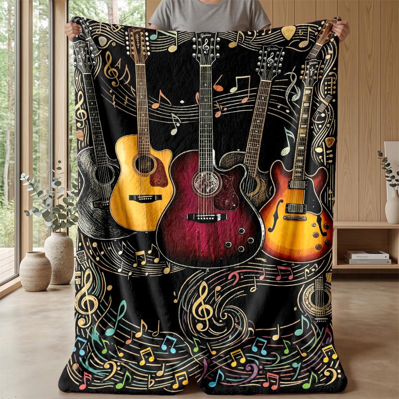 Guitar Butterflies Music Art Theme Blanket Lightweight Warm Flannel Blanket Decorative Throw Blanket for Home Decoration