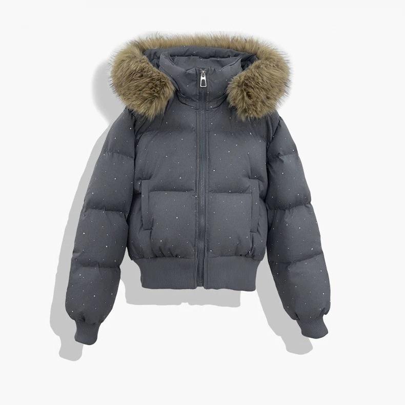 Damen Kurze Mittellange Daunenjacke Winter Warm Stehkragen Einfarbig Lässig Oberbekleidung Mantel