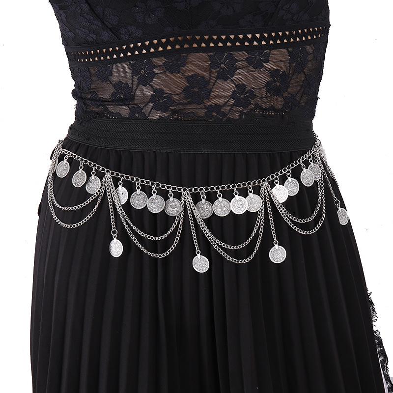 Bohemian Ethnischer Metallmünz-Quasten-Verstellbarer Taillenkettengürtel für Damen