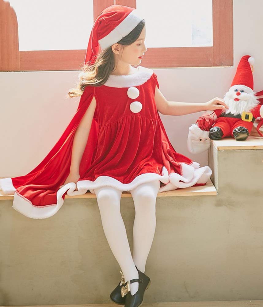 Cnstone Christmas Santa Claus Outfit Set for Costume for Events 3-Piece Girls, Dress, Kids' (Red, 110cm/M)