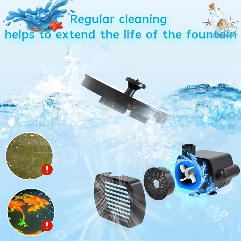 1.2W/1.4W Outdoor Solar Fountain with 6 Nozzle  Suitable for  Bird Bath Garden Fish Tank Pond Swimming Pool Garden Decoration