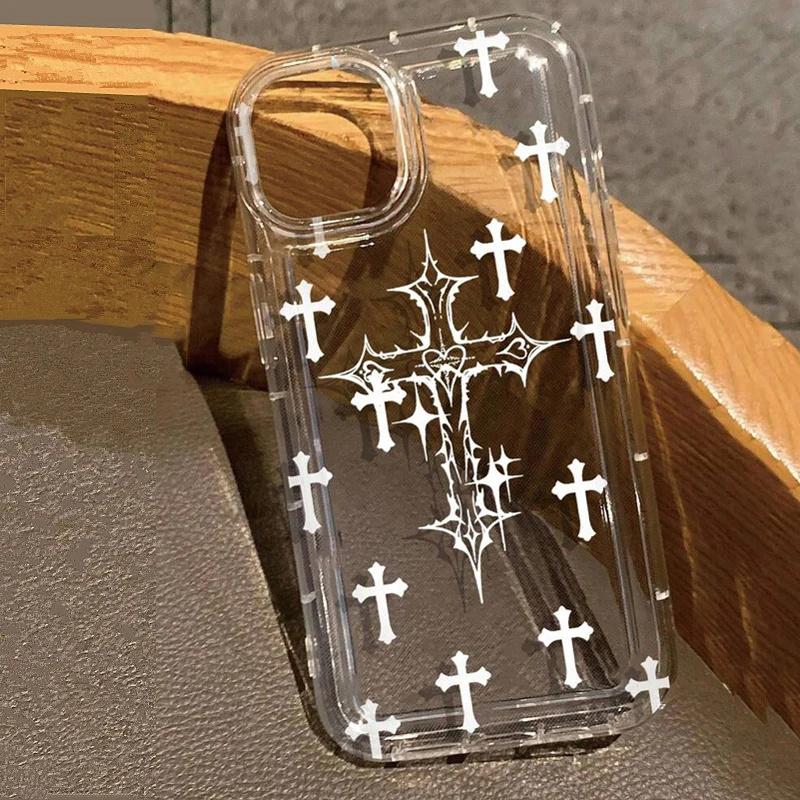 Cross & Ghost Airbag Anti-Fall Weiche Handyhülle Cover für iPhone 15 14 13 12 11 Pro Max X XS XR 7 Plus SE Transparente Hülle