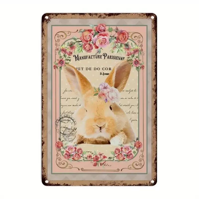 Charming Easter Bunny Metal Sign Perfect Gift for Family & Friends Cute Rabbit Wall Art for Home, Bar, Cafe Decor Garage Kitchen