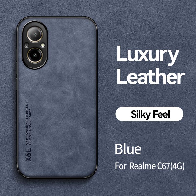 Funda For Realme C67 Case Leather Car Magnetic Holder Back Cover For Realme C67 Case For Realme C67 C 67 4G Soft Silicone Coque