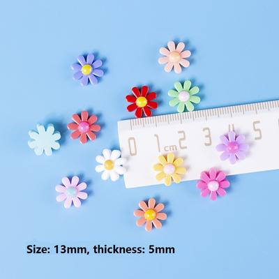 13mm 10pcs Simple Frais Petite Fleur Visage Lumineux Perles Libres sans Trous DIY Patch Boucle d'Oreille Coin Arrondi Fleur à Cinq Pétales Accessoires Faits Main