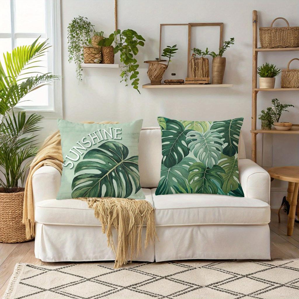 Tropical Vibe Leafy Pillow CoversLiving Room Sofa Cushion Cover, Soft and Comfortable, Bedroom Room Decoration