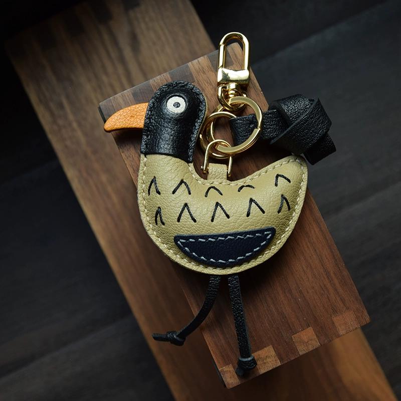 Come! Dazed Duck Together, Handmade Leather Bag Pendant, Rearview Mirror Pendant, Abstract Niche Key Chain
