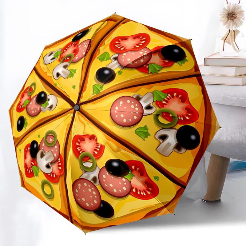 1pc Pizza Print Folding Umbrella | Elegant Design, Fashionable Accessory, Durable Construction, Sturdy Ribs Yy251107087
