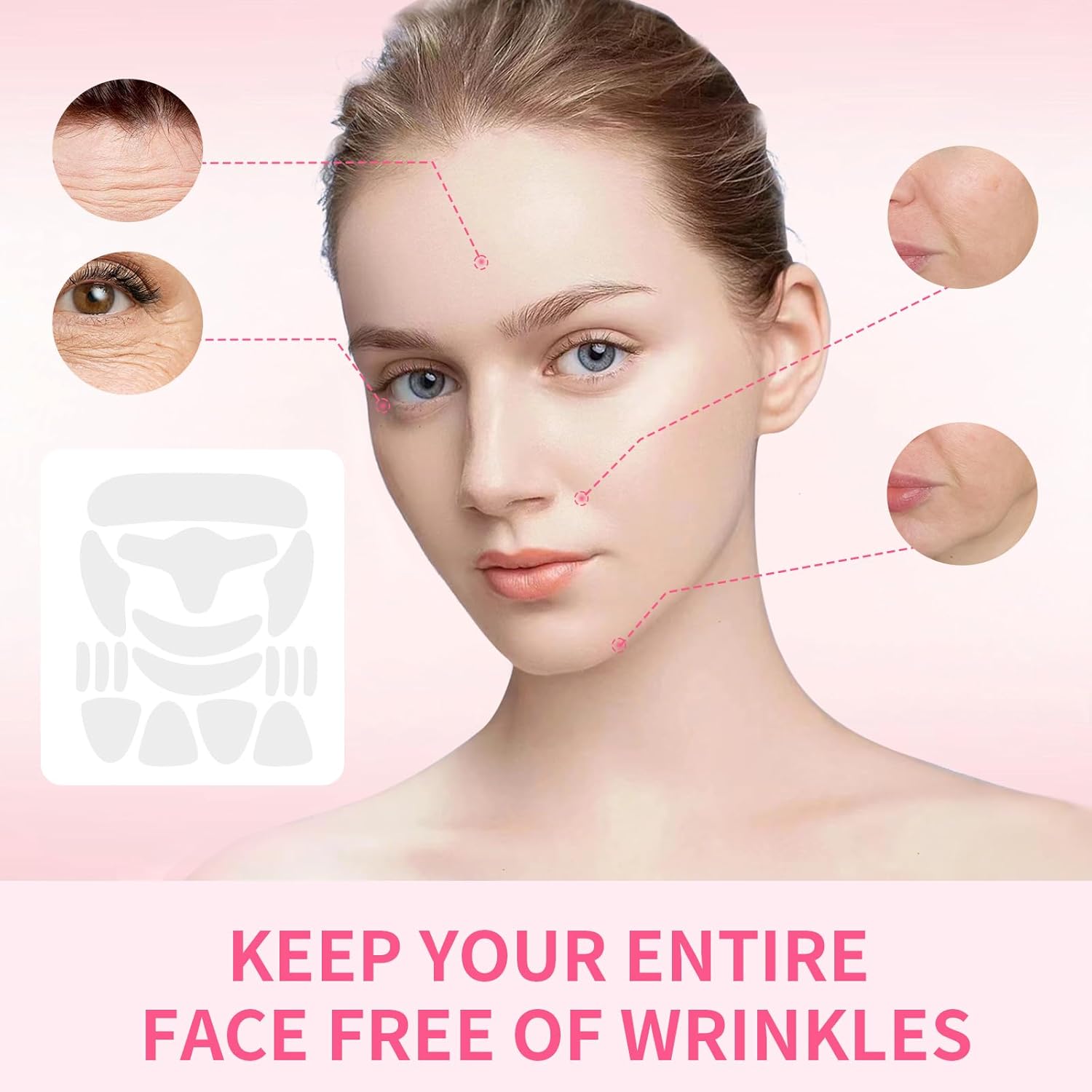 Facial Wrinkle Patches - 16 Pcs Anti Wrinkle Patches for Forehead, Neck, Smile Lines & Chin, Reusable Silicone Patches for Wrinkles, Overnight Facial