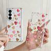 Magnetic Adsorption Clear Phone Case For Samsung Galaxy Z Fold 7 6 Fold7 Fold6 Fold5 5G Love Heart Bow Print Hard PC Back Cover