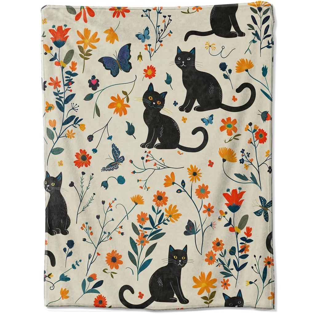 Cute cartoon black cat digitalprinted polyester Bedroom velvet flannel cover blanket Fleece soft sofa cover blankets for beds