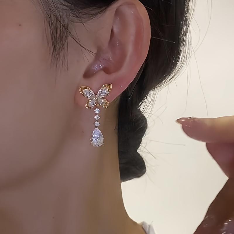 Elegant Butterfly Earrings with Bow and Teardrop Pendant, Alloy Drop Dangle Earrings for Women