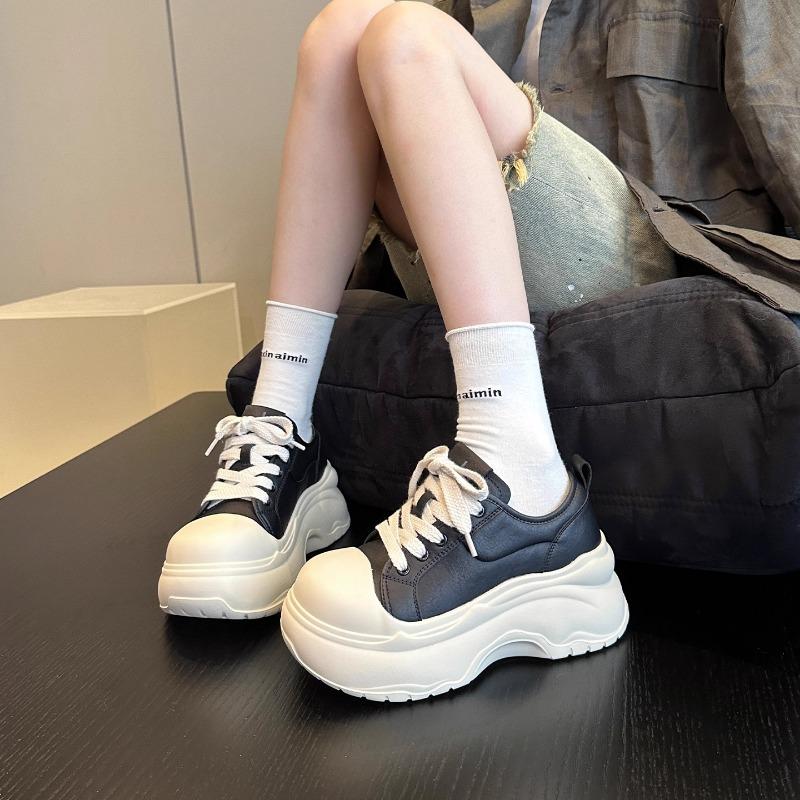 Muffin thick-soled big-headed bread shoes women's new retro versatile small height-increasing casual sports board shoes
