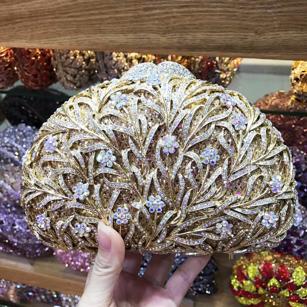 Sea Grass Evening Bag Crystal Clutches Blue Rhinestone Diamond Wedding Purses WHTUOHENG Party Cocktail Purses For Gala Gold Bag