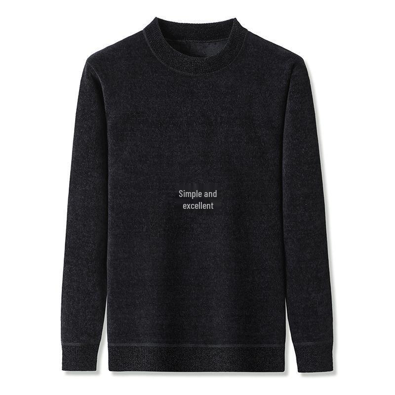 Men's Mid-Age & Senior Plus Velvet Thick Sweater - New Faux Two-Piece Winter Top