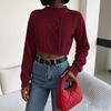 Women's Cable Knit Pullover Sweater Color Long Sleeve Cropped Top for Fall and Winter