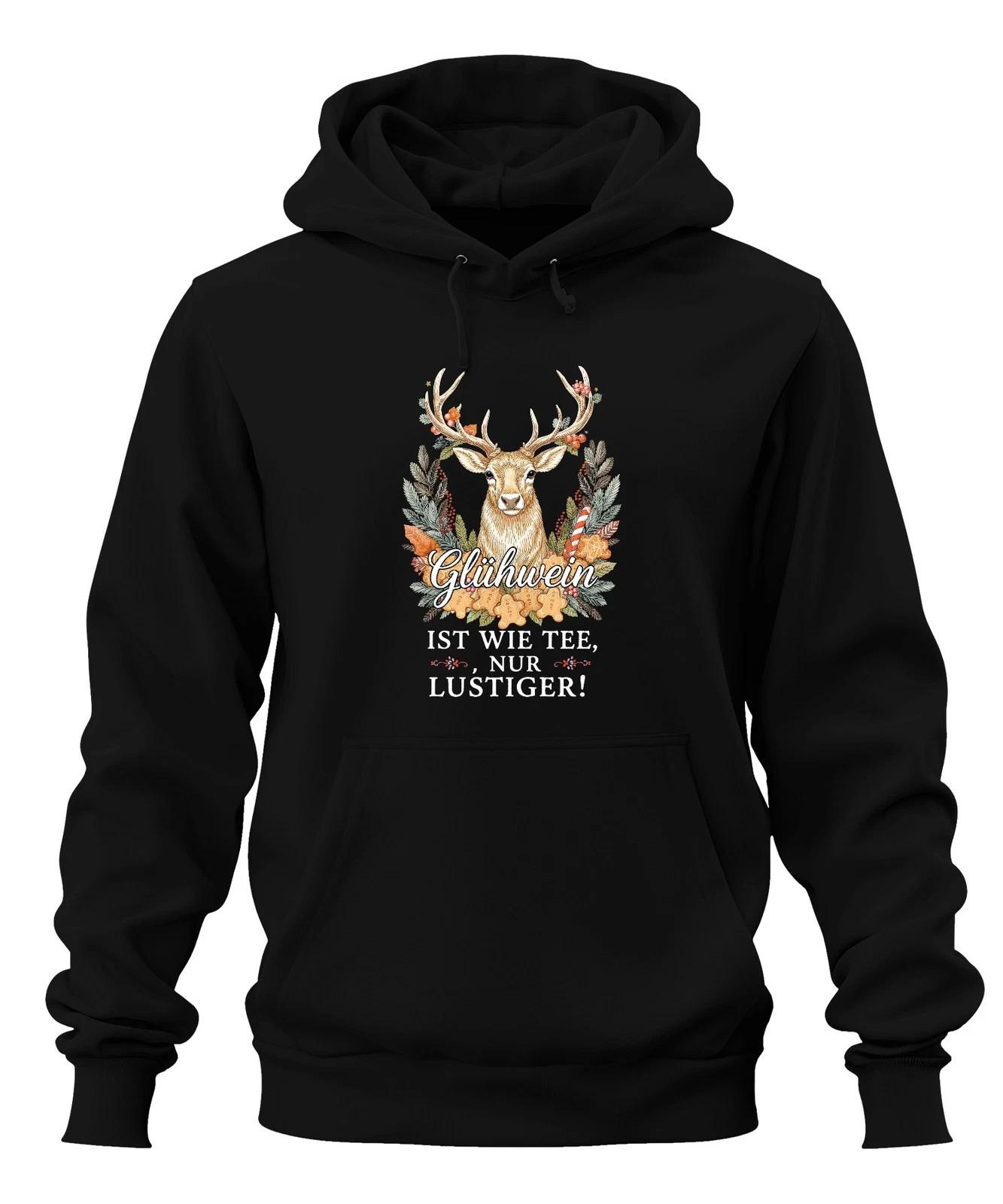 Glühwein ist wie Tee nur viel lustiger Weihnachten Retro Hirsch Unisex Hoodie Ka L