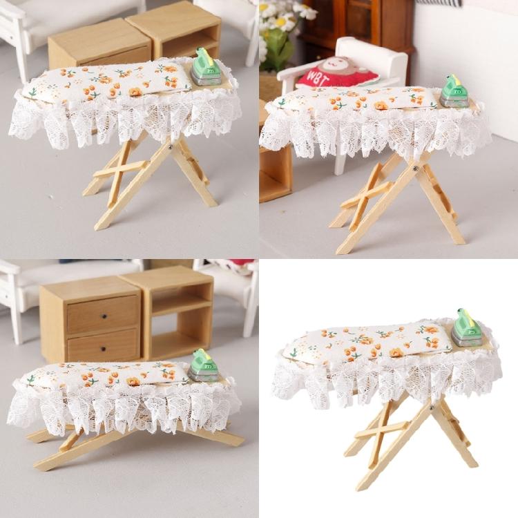 Miniature Wood Ironing Board with Iron for Dollhouses 1/12 Scale Dollhouses Furniture Living Room Display Accessories