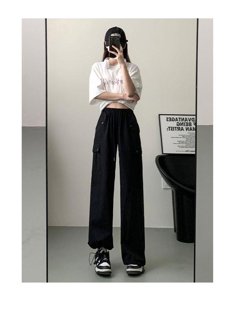 Women's High Street Pink Cargo Pants - Spring 2025 Straight-Leg, High-Waist, Loose Fit