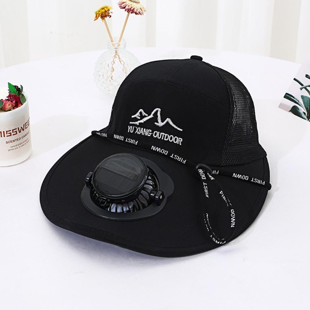 Mesh Wide Brim Fan Cap Breathable Solar Cooling Hat Practical Sun Hat with Solar Fan  Men/Women