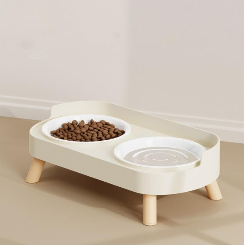 Double Pet Food Water Bowls Non-Slip Cat Bowl Stainless Steel Raised Cat Food Bowls with Stand Anti-splash Dog Bowl Pet Supplies