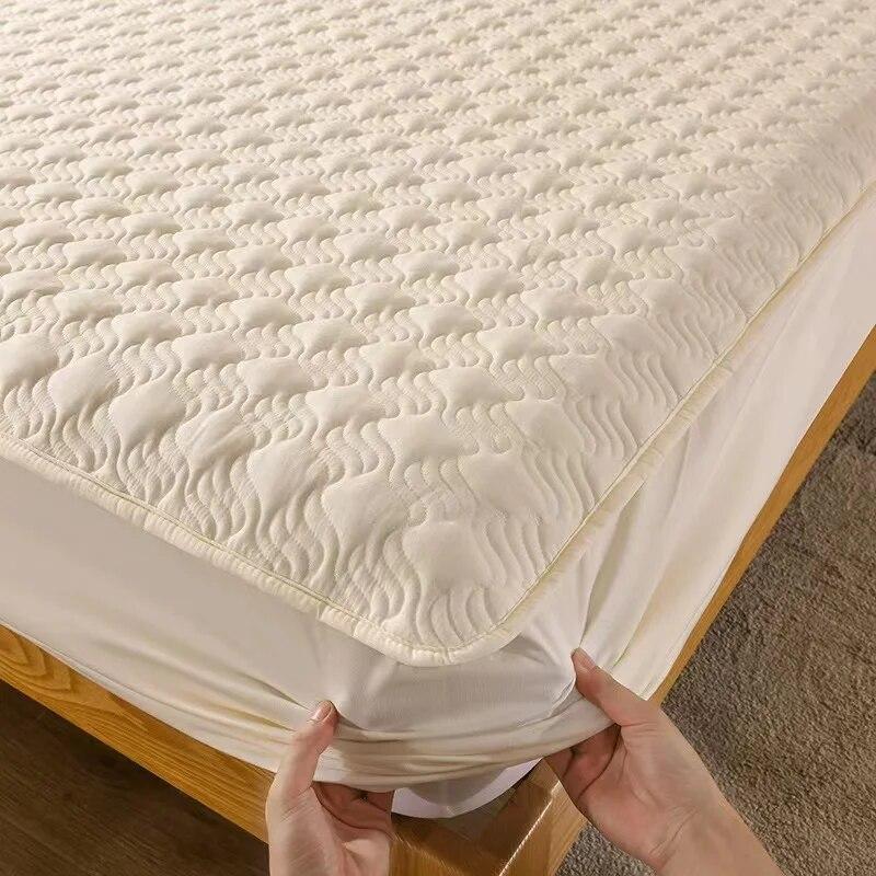 Anti-bacterial Anti-mite Bed Fitted Sheet 100% Cotton Quilted Mattress Cover Thicken All-inclusive Bed Protector Cover