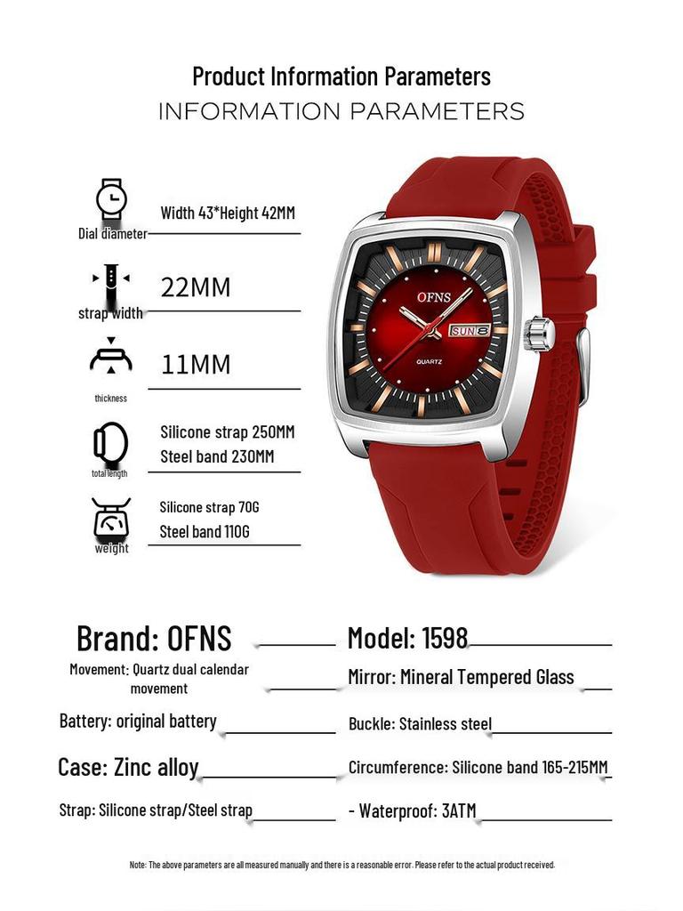 Oufanni Waterproof Men's Steel Band Quartz Watch with Luminous Dial and Double Calendar