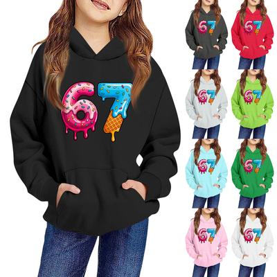 Kids' Long Sleeve Loose Pullover Letter Print Drawstring Hooded Sweatshirt