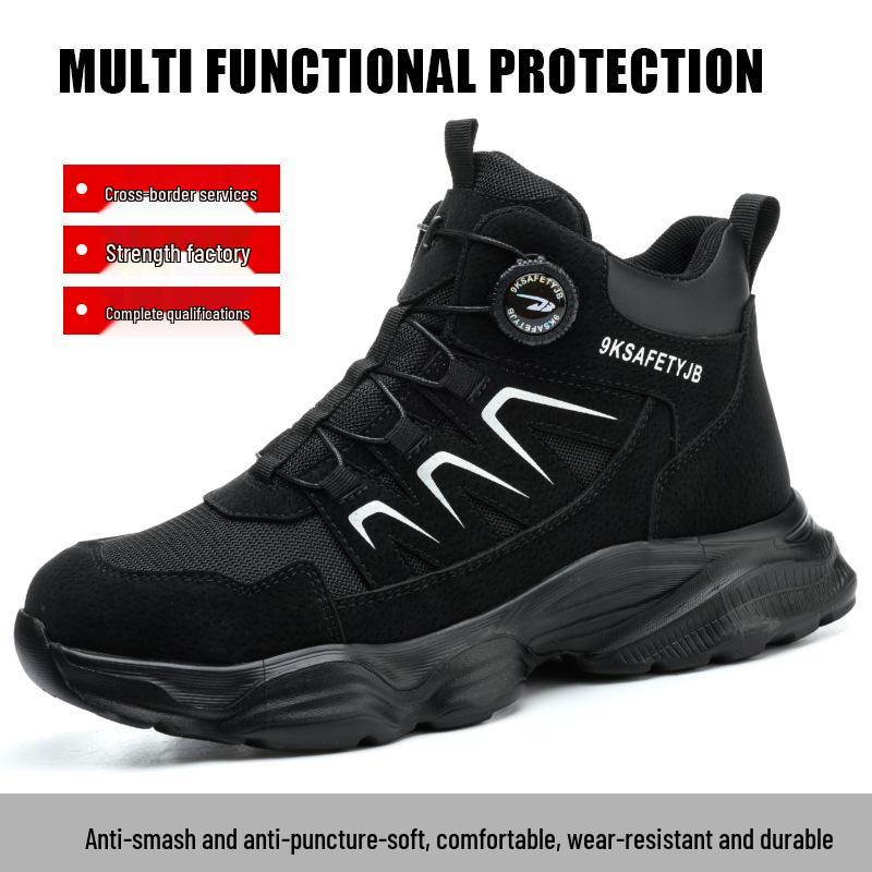 Men's High-Top Safety Boots: Anti-Smash, Anti-Puncture, Durable, Comfortable, Easy Button Closure for Work Protection