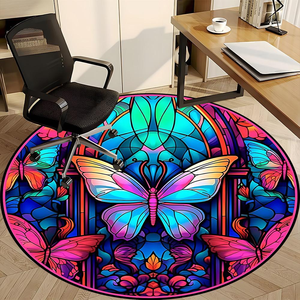 1pc Butterfly Stained Glass Chair Carpet for Office - Durable, Ideal for Chair Mats, Stylish & Functional Decorative Rug yy260203032
