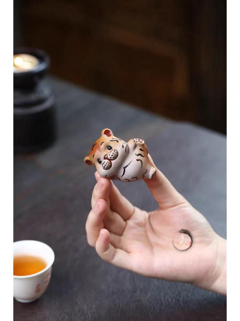 Yixing Zisha Handmade Lucky Zodiac Tiger Tea Pet Ornament