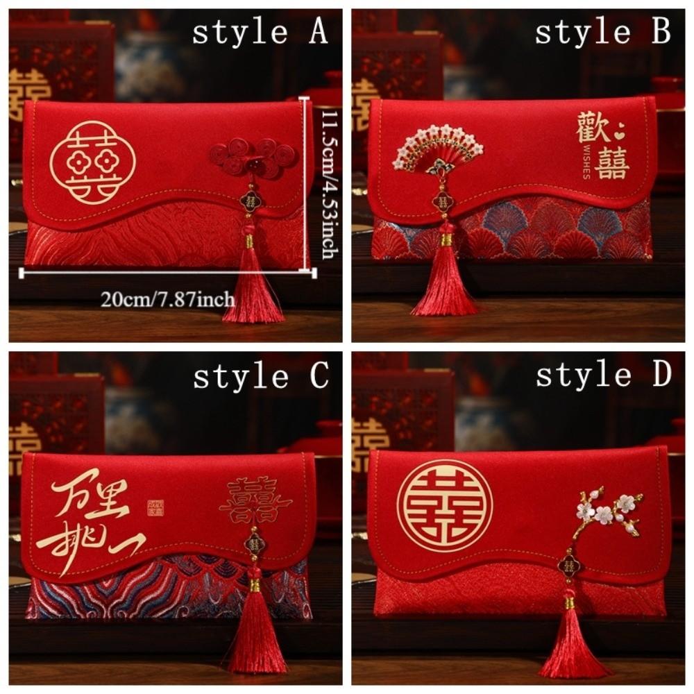 Traditional Red Envelope Multiple Patterns Best Wishes Money Pocket Embroidery Details with Tassel Brocade Bag Festival Occasion