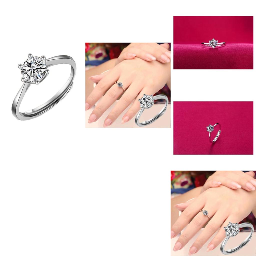 Fashionable And Elegant Diamond-encrusted Ring For Women Adjustable Six-claw Opening Ring
