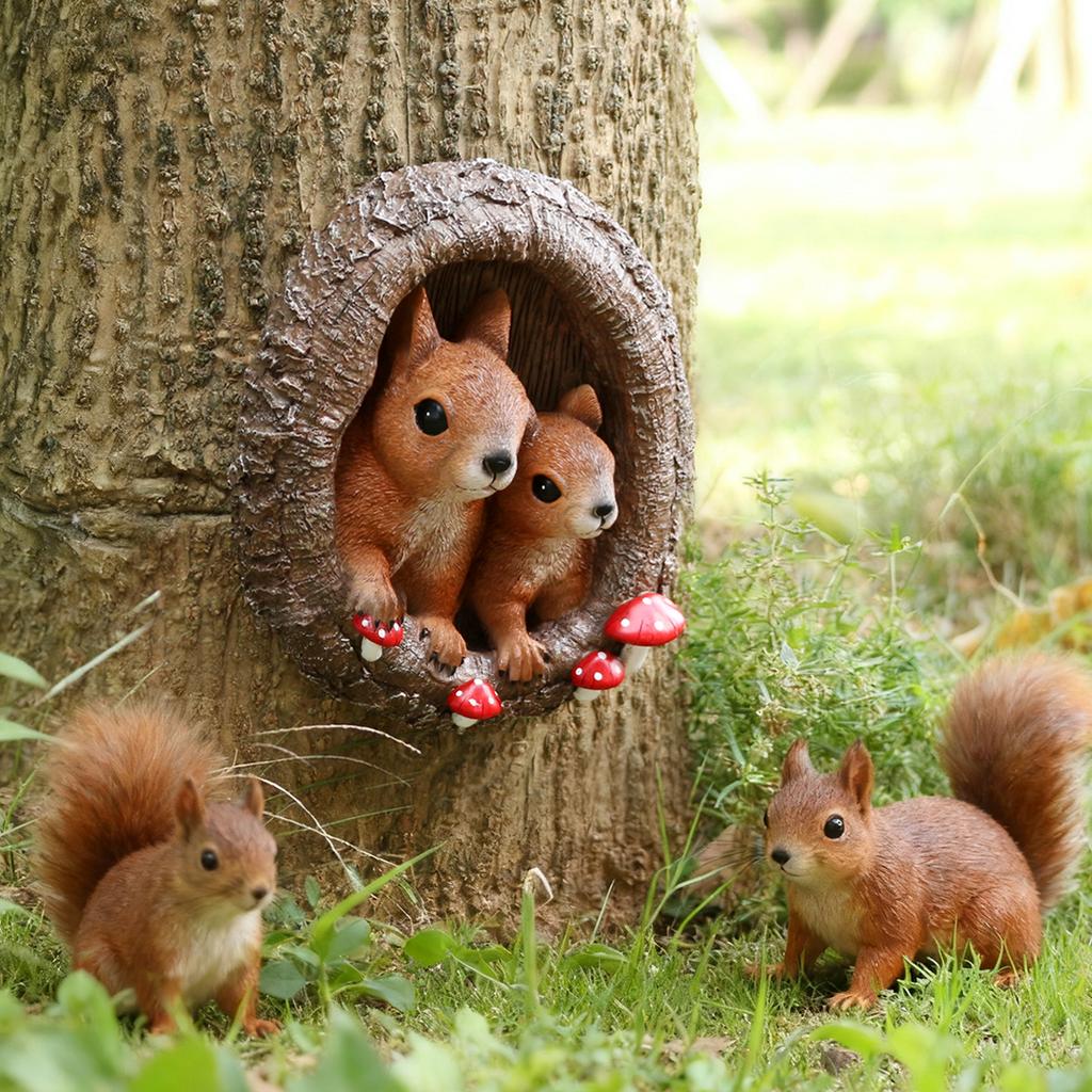 1 Buco d'Albero Genitore Figlio Scoiattolo Appeso all'Albero, Appeso all'Albero Animale 3D, Appeso a Parete per la Casa, Artigianato in Resina