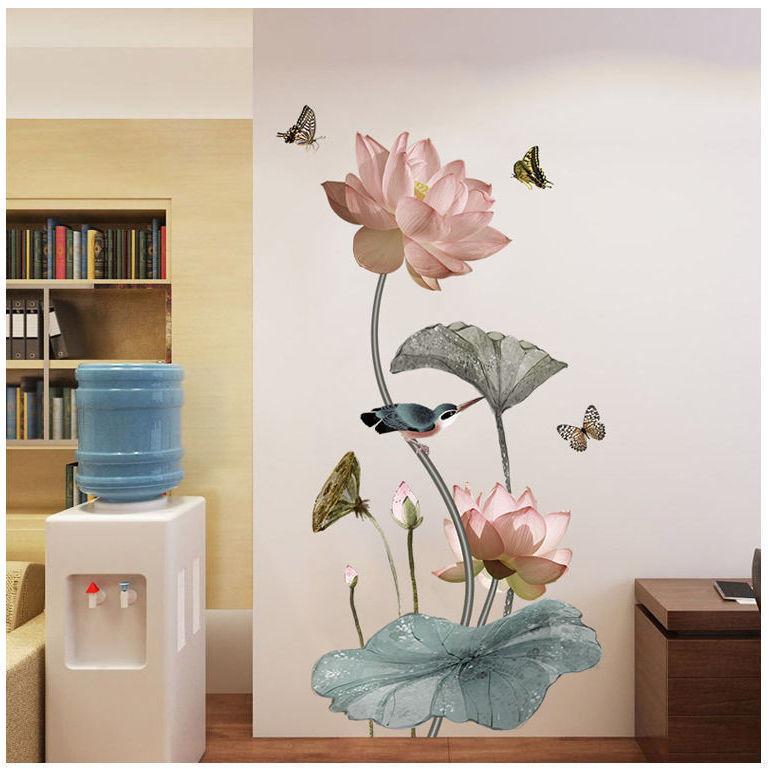 Adesivos de flores para sala de estar, fundo de parede, adesivos de decoração de parede para quarto, papel de parede autoadesivo