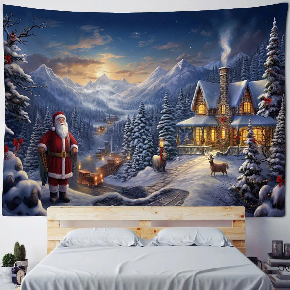 

Зимнее утро Олень снеговик Рождественская елка Настенный гобелен Рождественское настенное украшение Елка Настенное украшение Великолепная рождественская елка Камин Подарки 90x75cm