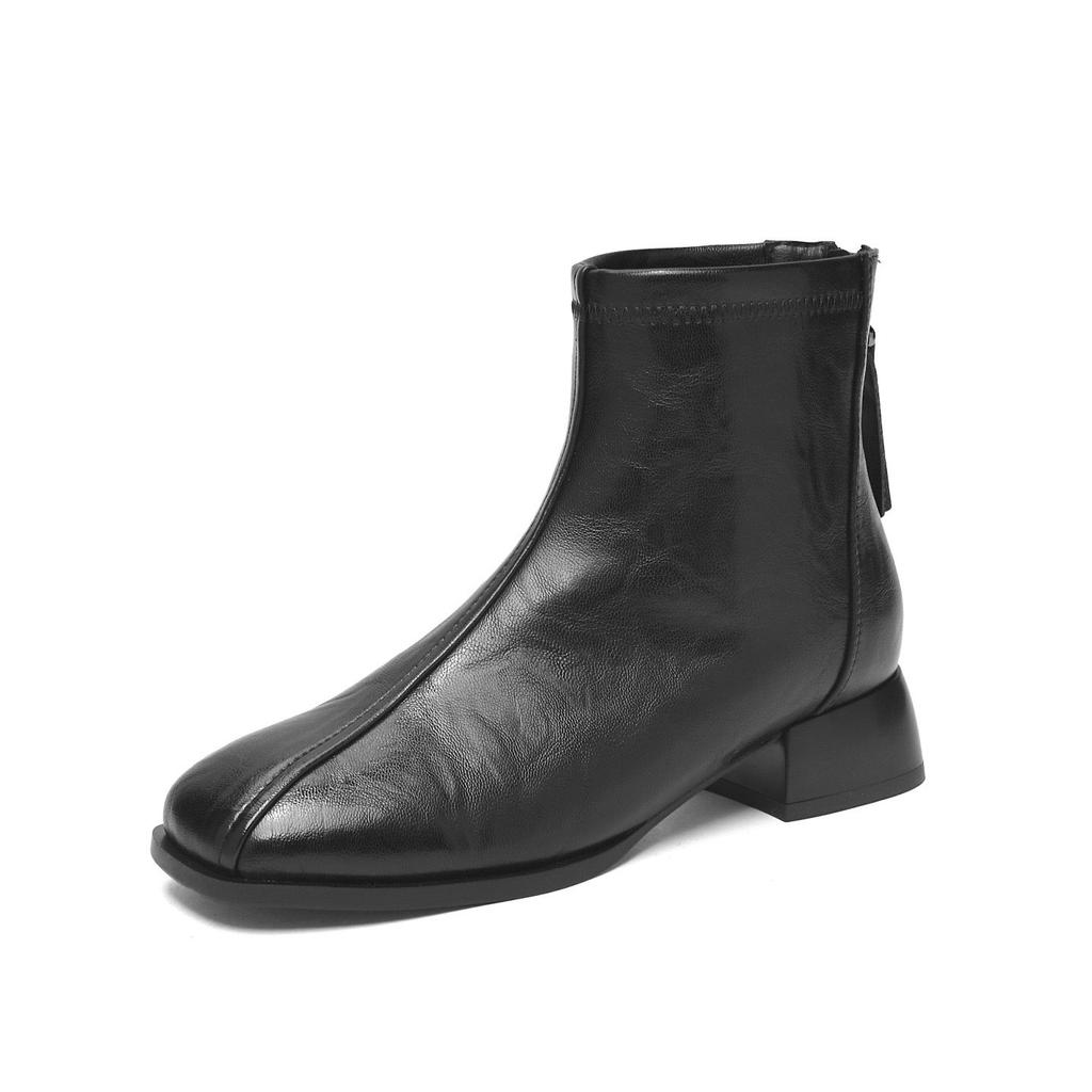 Augustine velvet short boots new winter square head thin boots thick heel British style boots