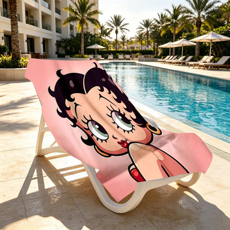 Betty Boop Print Beach Towel Design, Soft, Lightweight. for Home Bathroom, Spa, Pool, Yoga, Surfing, Camping, Gift for Family, Friend