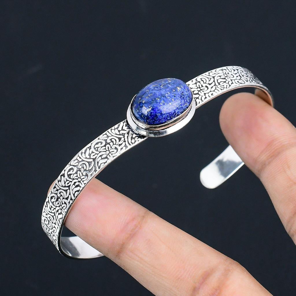 Memorial Day Deal Oval Lapis Lazuli Gemstone Sterling Silver Birthday New Bangle