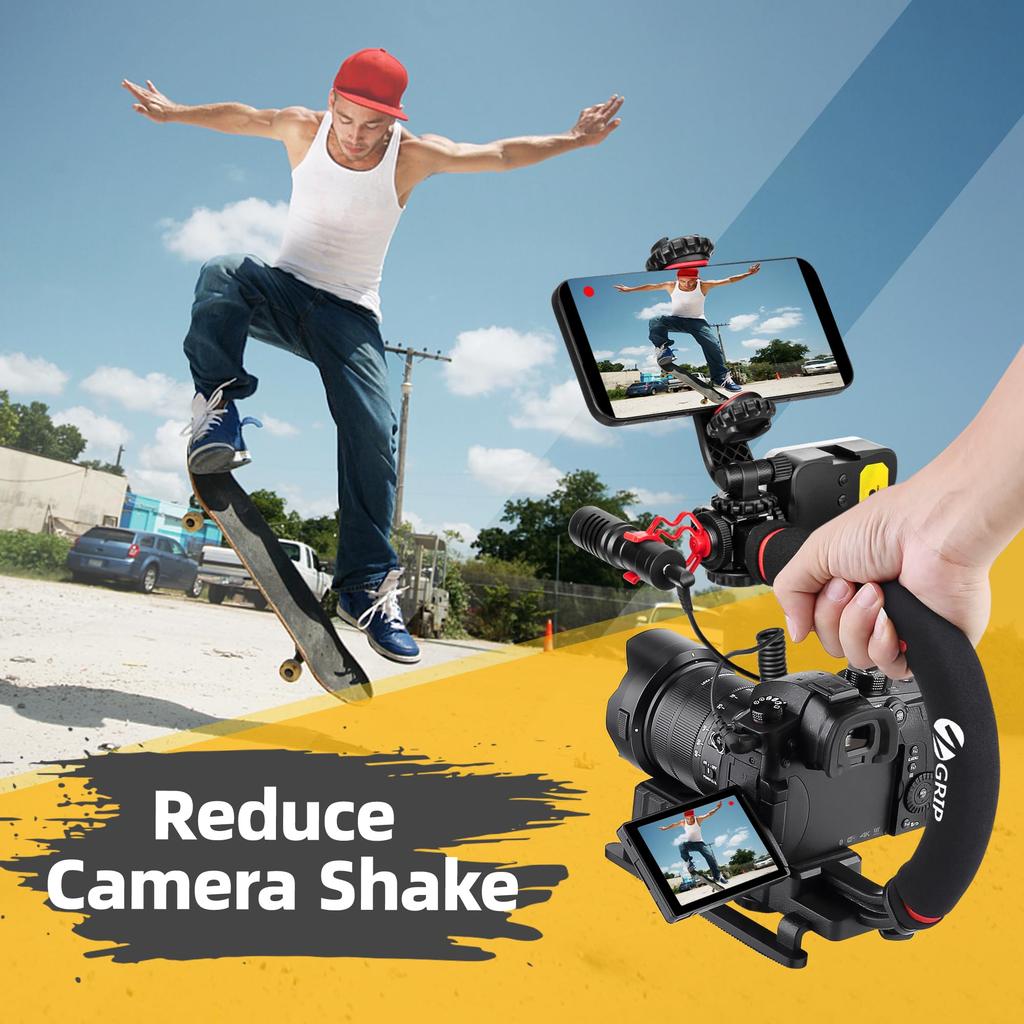 Zeadio Camera Stabilizer Kit, All-in-One Handheld Stabilizer with LED Video Light, Microphone, Smartphone Holder, and Action Camera Adapter - Compatib