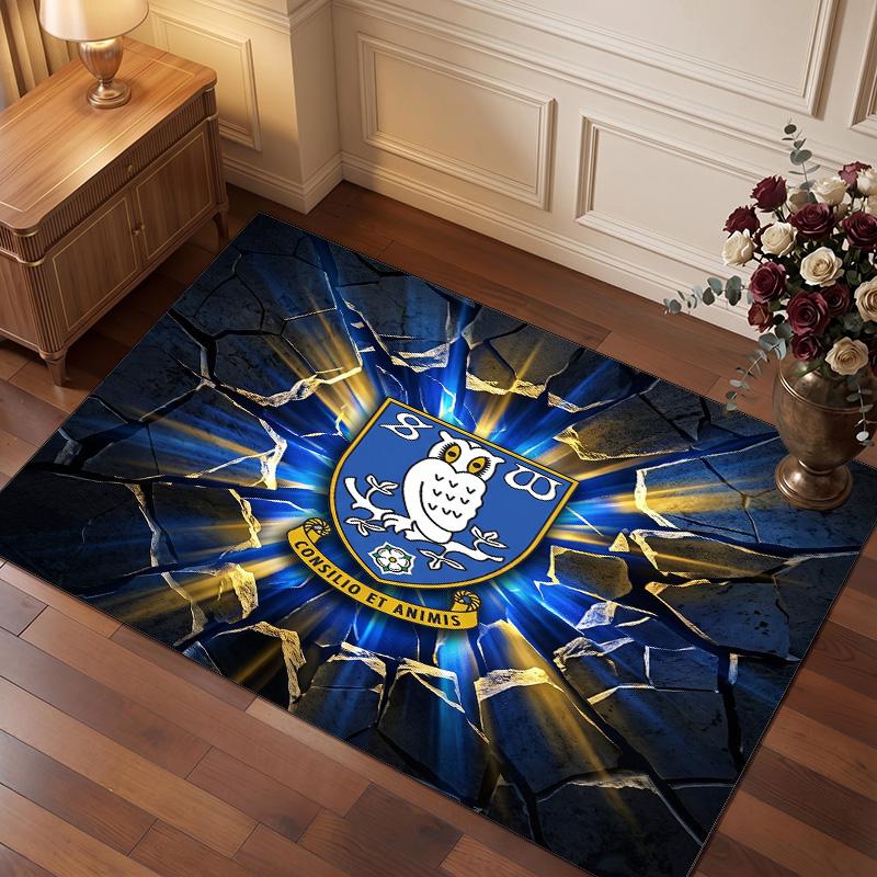 Sheffield Wednesday Football Print Crystal Velvet Rug, Comfortable Water Absorbent Non Slip Indoor Floor Carpet