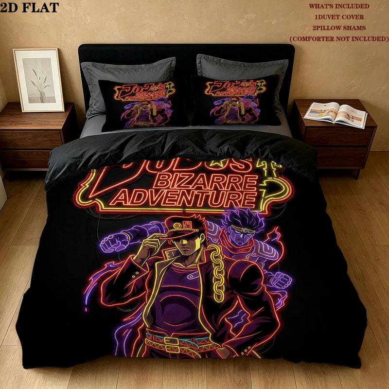Jojos Bizarre Adventure Mønster Sengetøj Dyne Sæt Dynebetræk Pyntepudebetræk Hjem Fødselsdagsgave(1 * dynebetræk + 2 * pudebetræk, uden fyld)