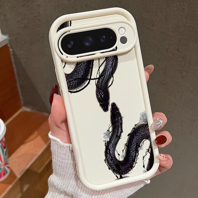 Unearthly Dragon Pattern TPU Matte Case For Google Pixel 9 Pro XL 8 Pro 8A Rose Snake Print Soft Lens Protection Shockproof Phone Cover