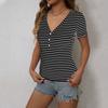 Women's Fashion Stripe V Neck Short Sleeved Pullover Casual T-shirt Top